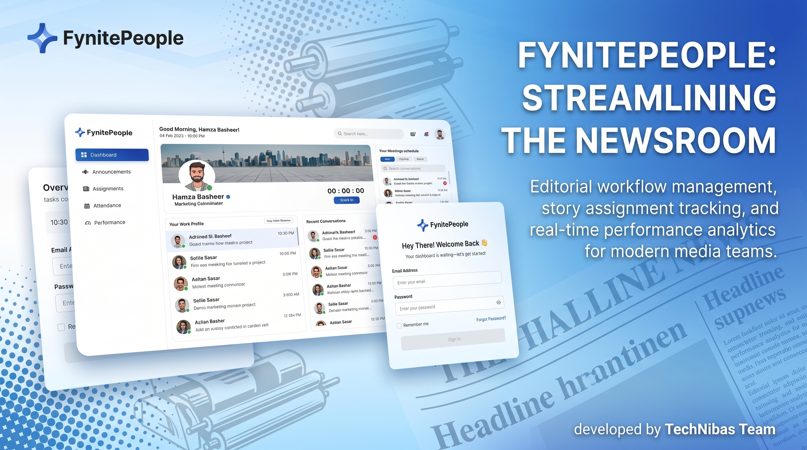 FynitePeople HR platform — team dashboard