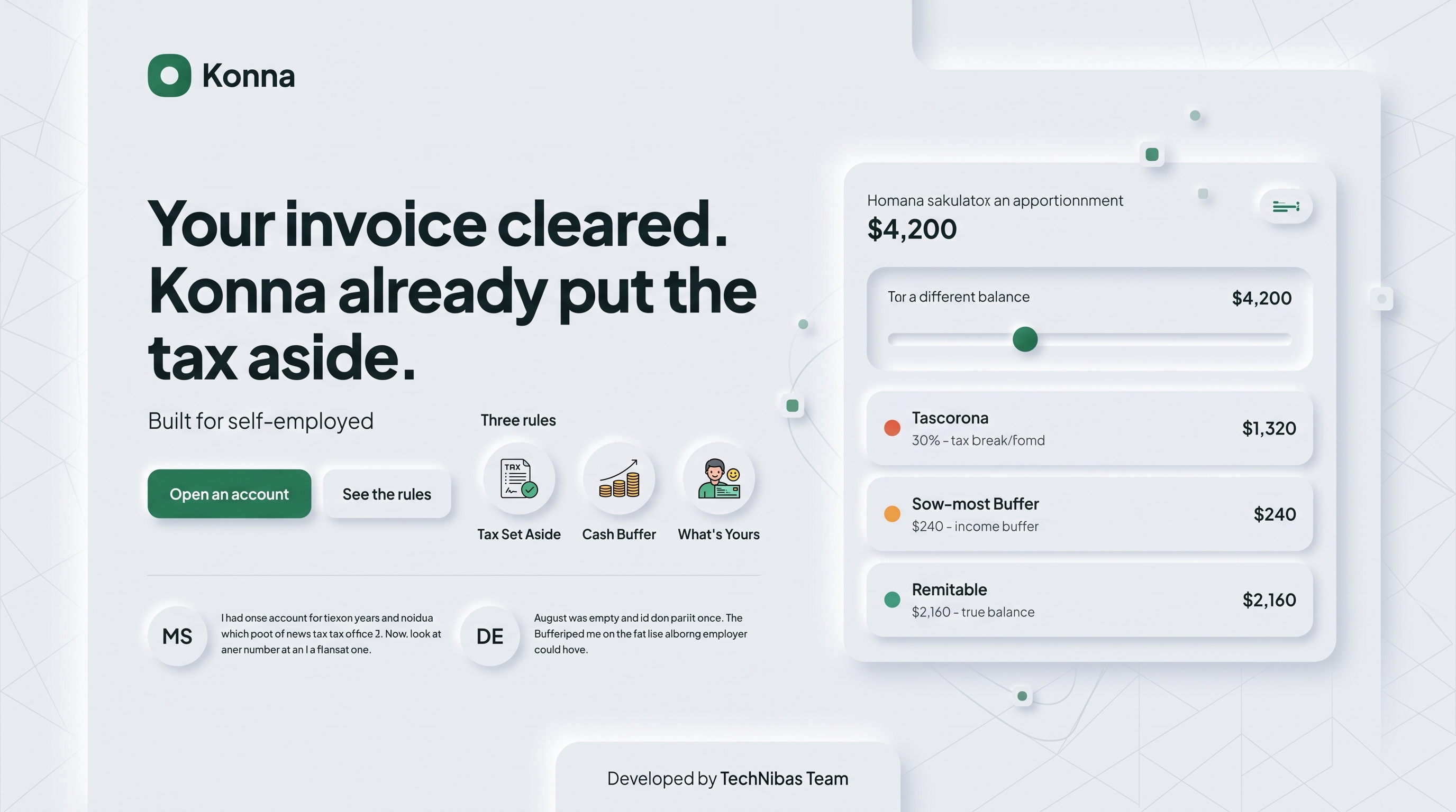 Konna freelance banking — account screen
